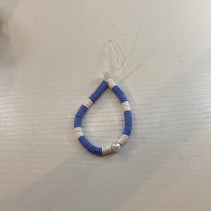Blue and white pearl clay bead bracelet